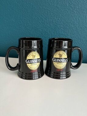 Guinness Mug Beer Stein Cup Black 5” Tall 16 Ounces x2 Set of 2 Classic PubStyle